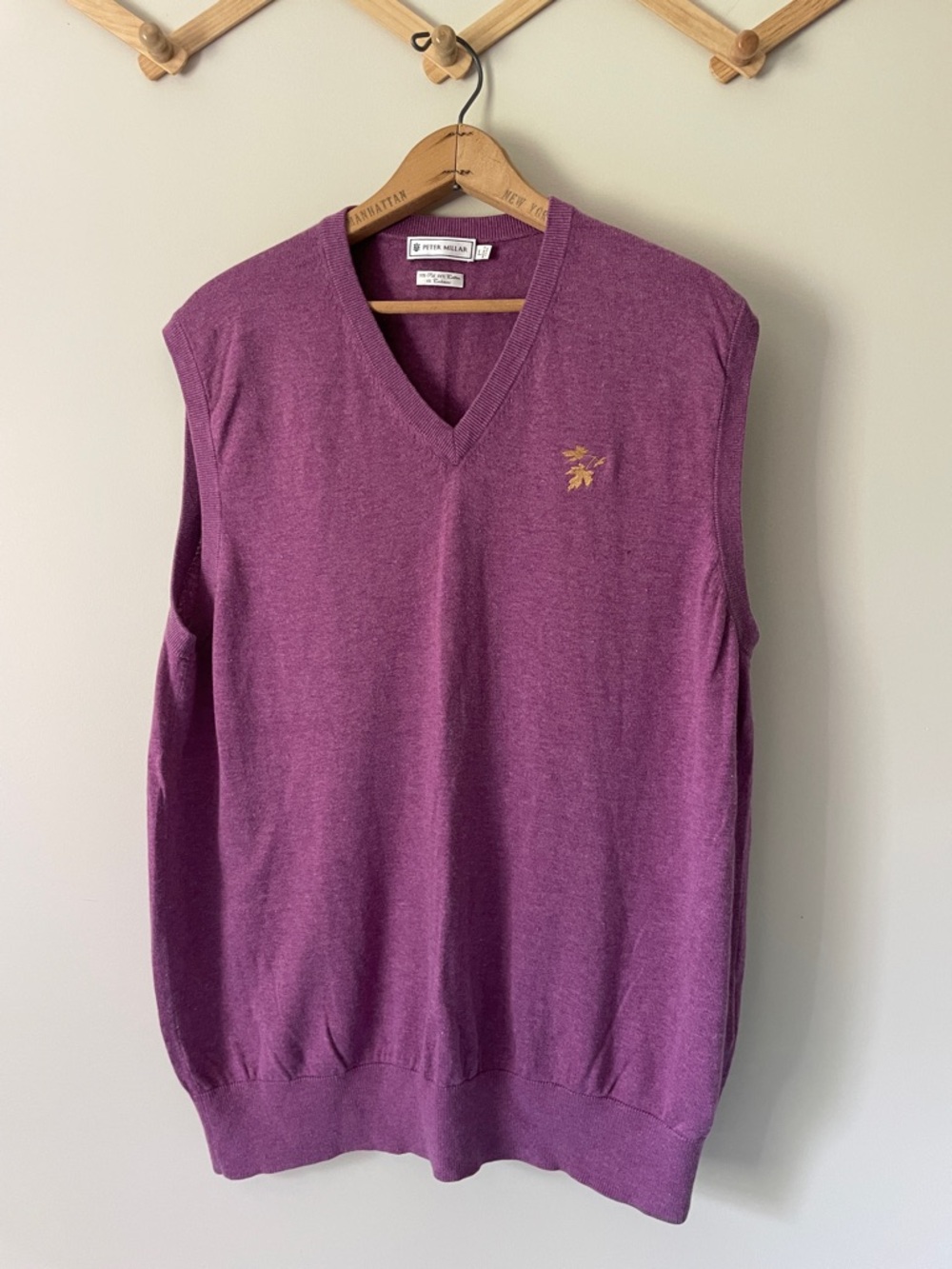 Peter Millar Plum V-Neck Sweater Vest, Golf vest, silk, cashmere fabric